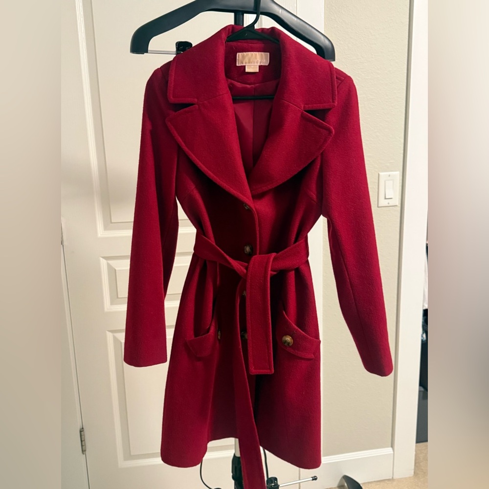 Michael Kors Red Belted Wool Coat